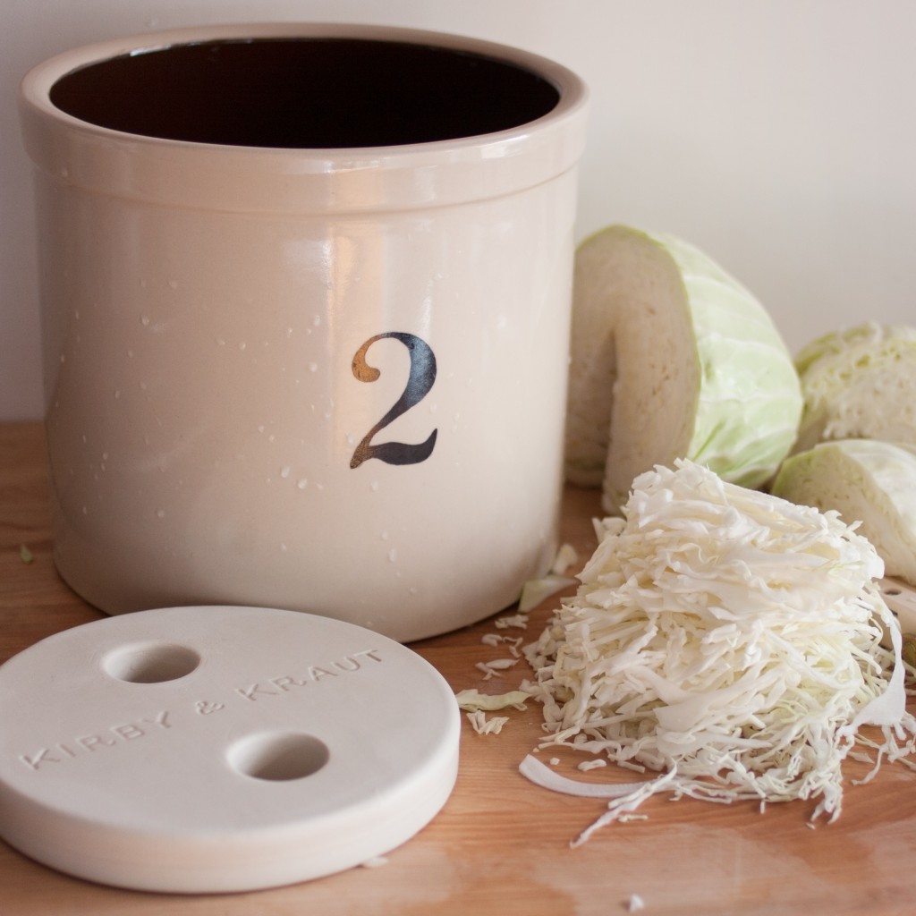 Prepping sauerkraut for the crock (photo: © Kirby & Kraut)