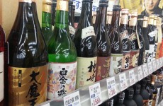 A rack of mid-range shochu, running around 20 to 30 bucks CDN (photo: Sean O'Leary)